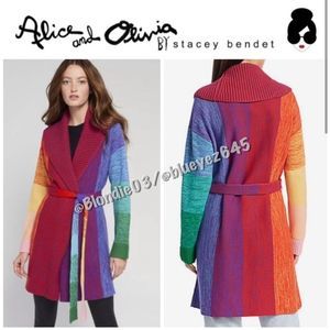 Alice + Olivia “Marketta” wool belted rainbow cardigan S